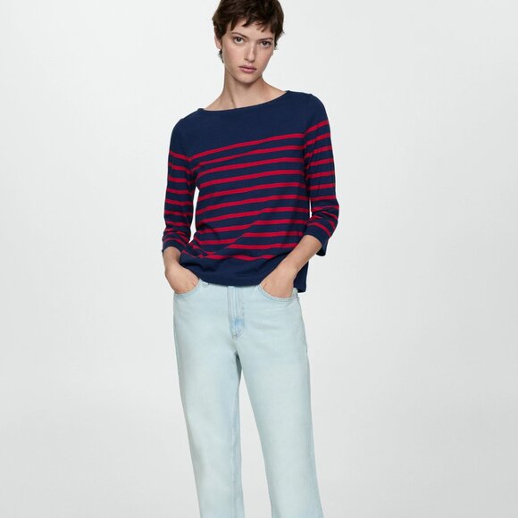 Mango Dark Navy Striped Boat-Neck T-Shirt/NWT/S - Picture 2 of 13